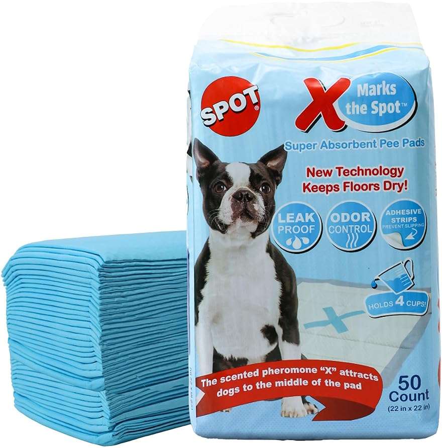 SPOT X Marks The Spot Extra Absorbent Puppy Pads with Adhesive Strips & Pheromones – Attracts Dogs to Center for Training & Potty, 22" x 22", 50-Pack - Image 5