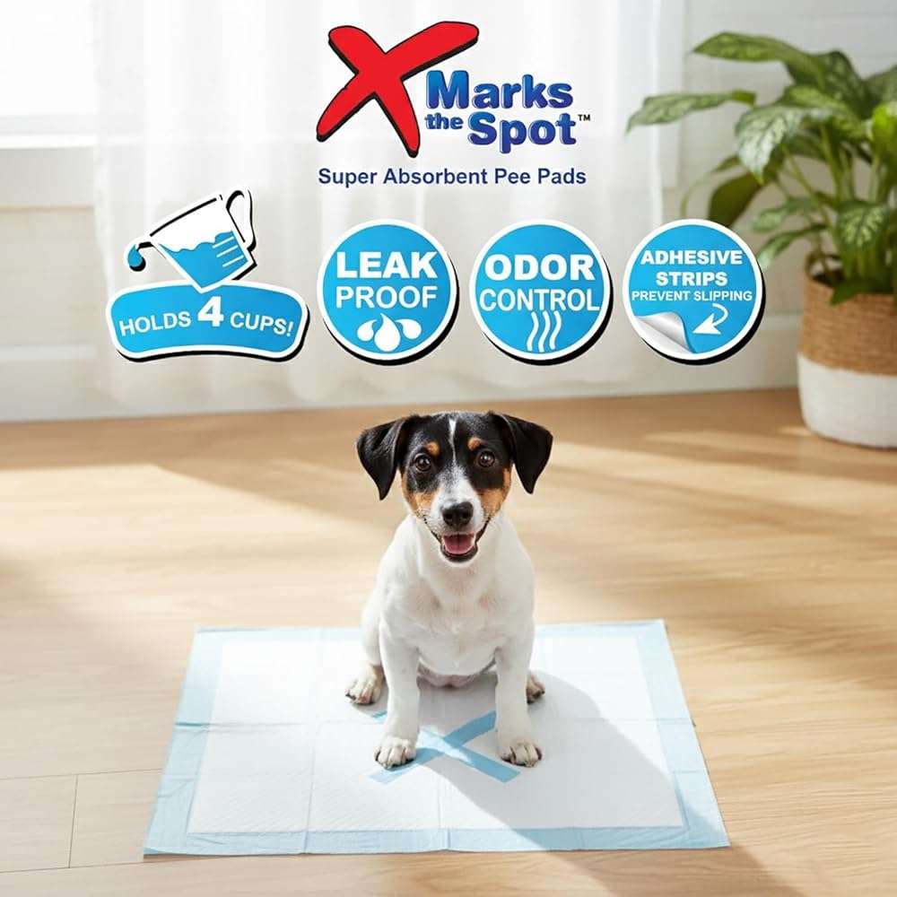 SPOT X Marks The Spot Extra Absorbent Puppy Pads with Adhesive Strips & Pheromones – Attracts Dogs to Center for Training & Potty, 22" x 22", 50-Pack - Image 7