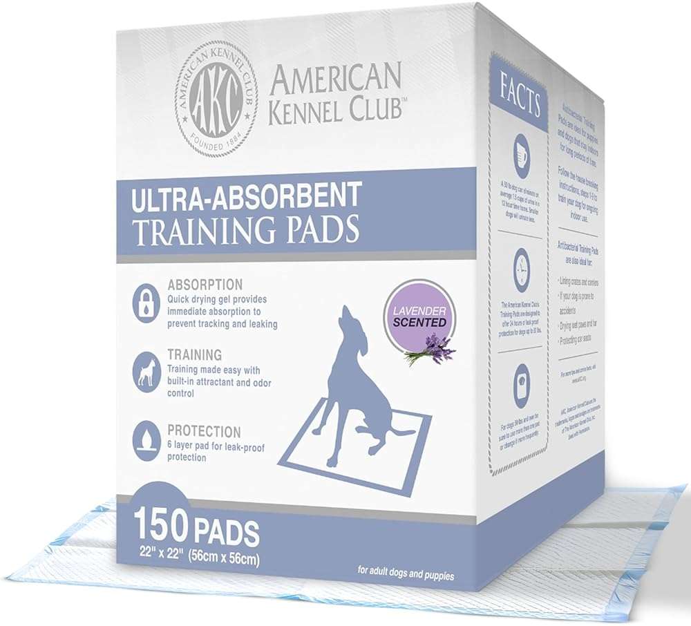 American Kennel Club Ultra Absorbent Odor Control Scented Training Pads For Dogs Leak-proof Quick Dry Gel – 22 x 22 Puppy Pads - Lavender Scented - Pack of 150 - Image 1