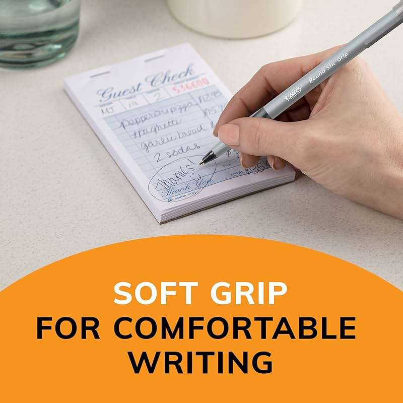 BIC Round Stic Grip Xtra Comfort Black Ballpoint Pens, Medium Point (1.2mm), 12-Count Pack, Perfect Writing Pens With Soft Grip for Superb Comfort and Control - Image 5