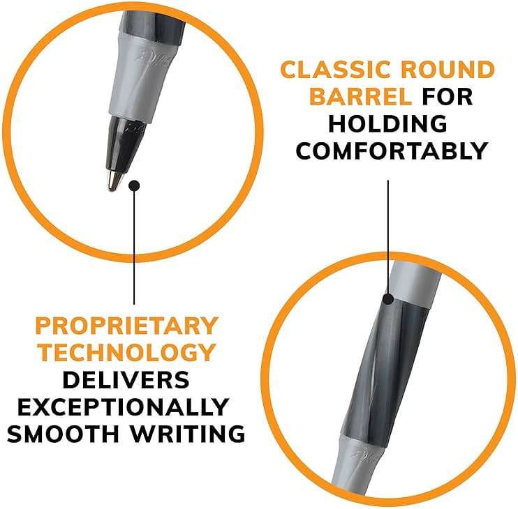 BIC Round Stic Grip Xtra Comfort Black Ballpoint Pens, Medium Point (1.2mm), 12-Count Pack, Perfect Writing Pens With Soft Grip for Superb Comfort and Control - Image 8