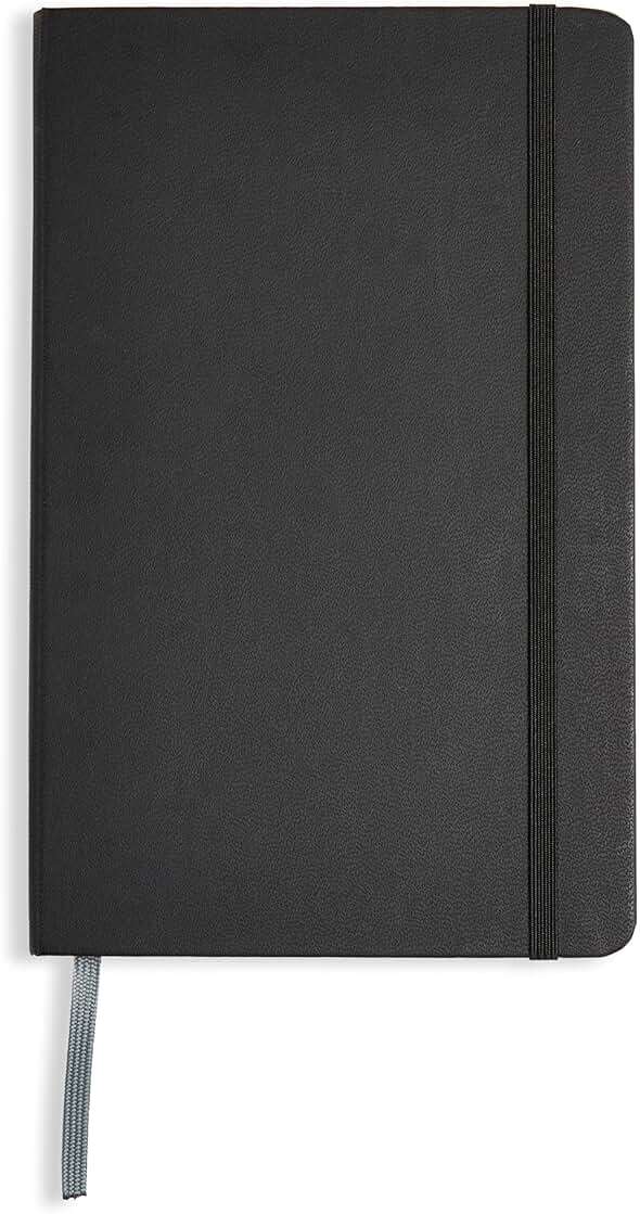 Amazon Basics Classic Lined Writing Notebook for Note Taking and Journaling, Hardcover with Elastic Closure, 240 Pages, 5" x 8.25", Black - Image 1