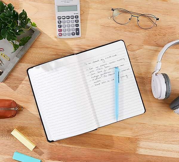 Amazon Basics Classic Lined Writing Notebook for Note Taking and Journaling, Hardcover with Elastic Closure, 240 Pages, 5" x 8.25", Black - Image 2