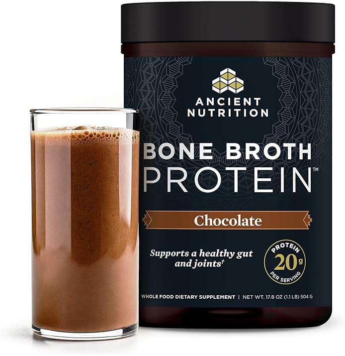 Ancient Nutrition Protein Powder Made from Real Bone Broth, Chocolate, 20g Protein Per Serving, 20 Serving Tub, Gluten Free Hydrolyzed Collagen Peptides Supplement, Great in Protein Shakes - Image 1
