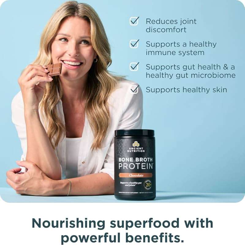 Ancient Nutrition Protein Powder Made from Real Bone Broth, Chocolate, 20g Protein Per Serving, 20 Serving Tub, Gluten Free Hydrolyzed Collagen Peptides Supplement, Great in Protein Shakes - Image 3