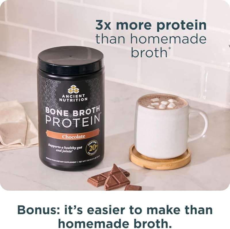 Ancient Nutrition Protein Powder Made from Real Bone Broth, Chocolate, 20g Protein Per Serving, 20 Serving Tub, Gluten Free Hydrolyzed Collagen Peptides Supplement, Great in Protein Shakes - Image 5