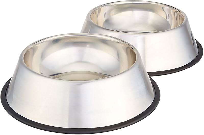 Amazon Basics Stainless Steel Non-Skid Dog Water And Food Bowls, Dishwasher Safe, Rust Resistant, 38oz Capacity, 10 x 2.8 Inches, 2-Pack - Image 1