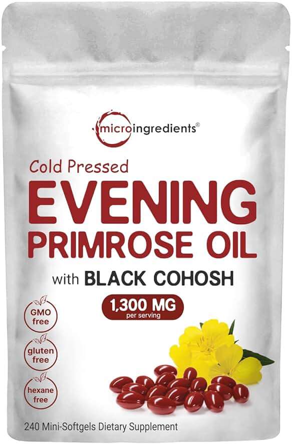 Evening Primrose Oil 1300mg Per Serving, 240 Softgels | Enhanced with 40mg Black Cohosh Extract, Cold Pressed – 10% Active GLA, Non-GMO, No Gluten, Easy to Swallow - Image 1