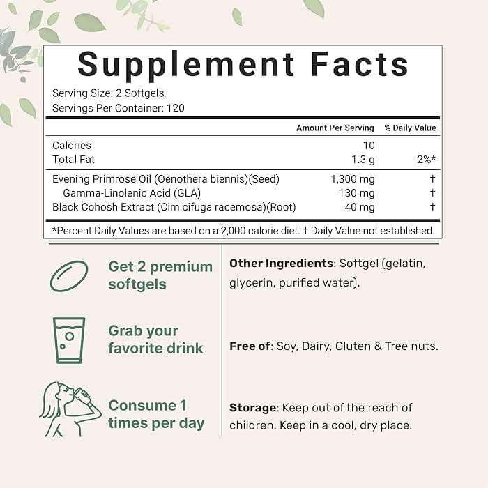 Evening Primrose Oil 1300mg Per Serving, 240 Softgels | Enhanced with 40mg Black Cohosh Extract, Cold Pressed – 10% Active GLA, Non-GMO, No Gluten, Easy to Swallow - Image 2