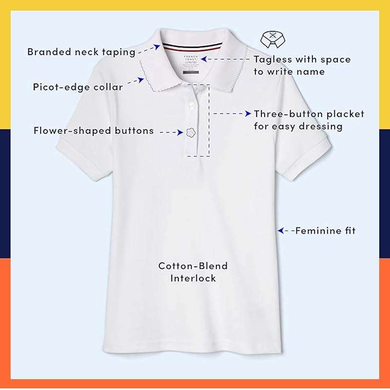 French Toast Girls' Short Sleeve Picot Collar Polo School Uniform Shirt (Standard and Plus) - Image 3