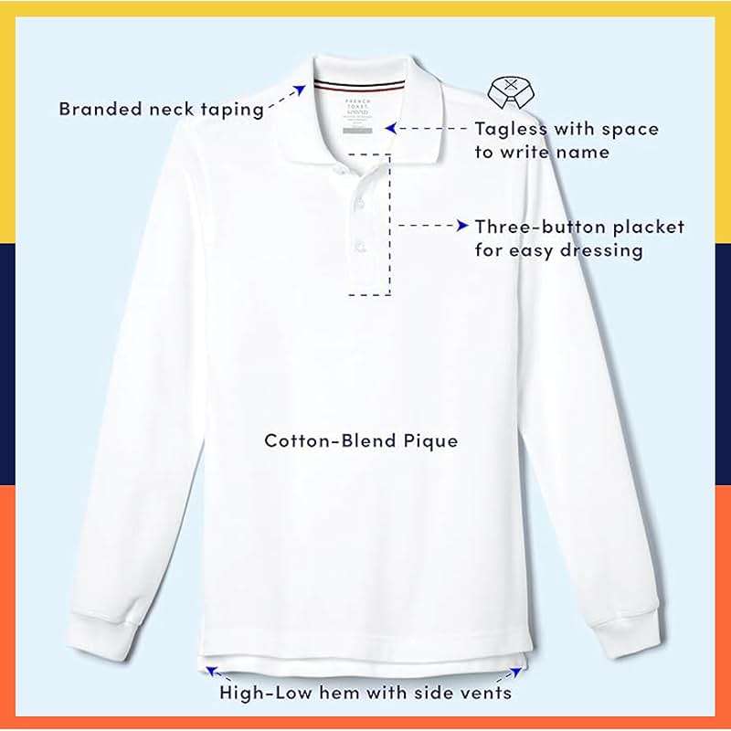 French Toast Boys Pique Polo School Uniform Shirt with Long Sleeves for Boys and Girls - Image 3