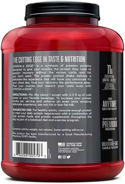 BSN SYNTHA-6 EDGE Protein Powder, Vanilla Flavored Powder with Hydrolyzed Whey, Micellar Casein, for Muscle Gain, Low Sugar, 24g Protein, Vanilla Milkshake, 48 Servings, 4.01 Pound (Pack of 1) - Image 8