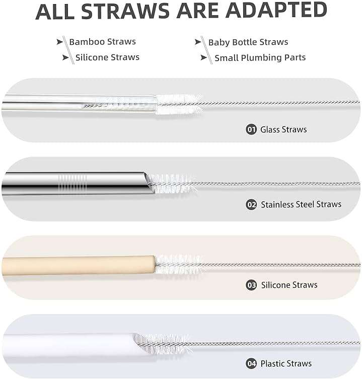 Hiware Straw Cleaner Brush Set, 8-Piece Long Cleaning Brush for Straws on Tumbler, Water Bottle, Sippy Cup, and Pipes, Tubes or Hummingbird Feeders - Image 4