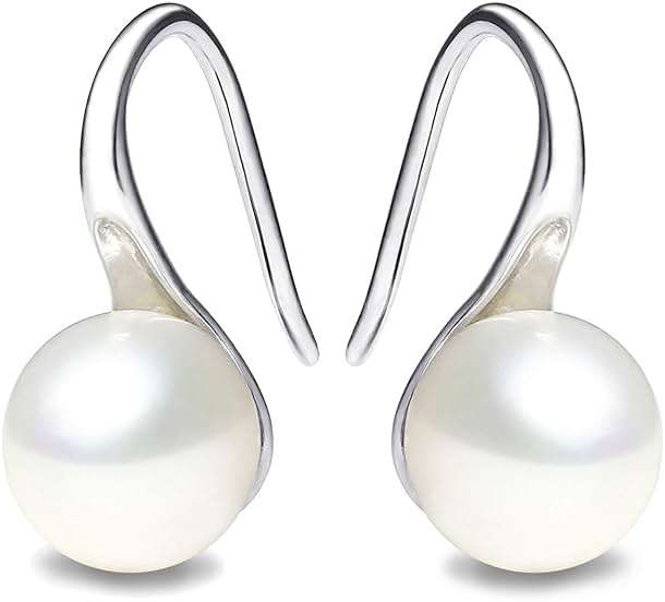 925 Sterling Silver Hoop Handpicked AAA+ Quality 7.5-8mm White Freshwater Cultured Pearl Dangle Drop Earrings Jewelry for Women - Image 1