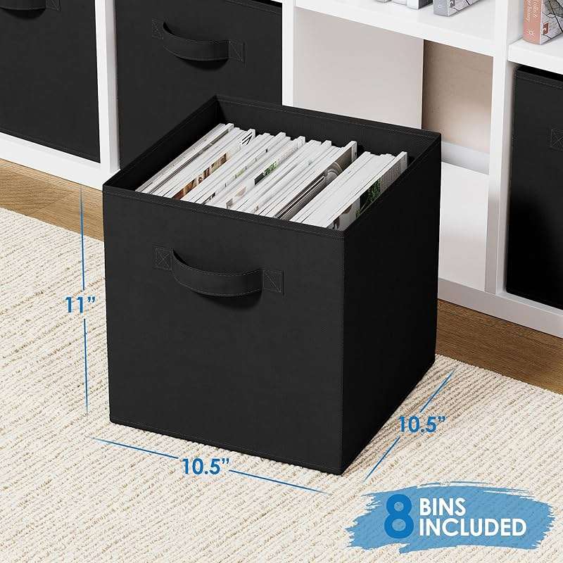 Royexe Storage Cubes Pack Of 8 - Standard Size Cube Storage Bin 10.5x10.5x11 With Dual Handles For Easy Carrying- Fabric Storage Bins Collapsible (Black) - Image 3