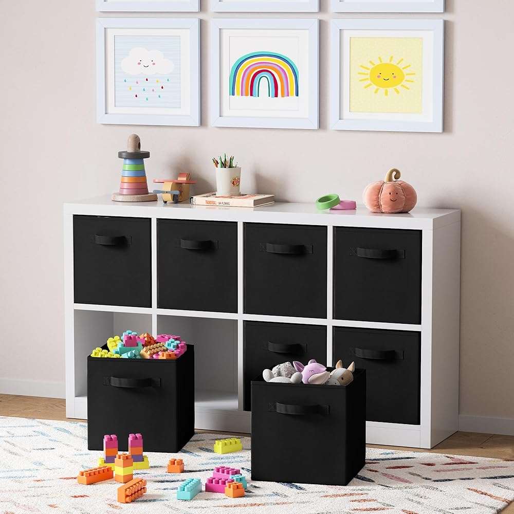 Royexe Storage Cubes Pack Of 8 - Standard Size Cube Storage Bin 10.5x10.5x11 With Dual Handles For Easy Carrying- Fabric Storage Bins Collapsible (Black) - Image 5