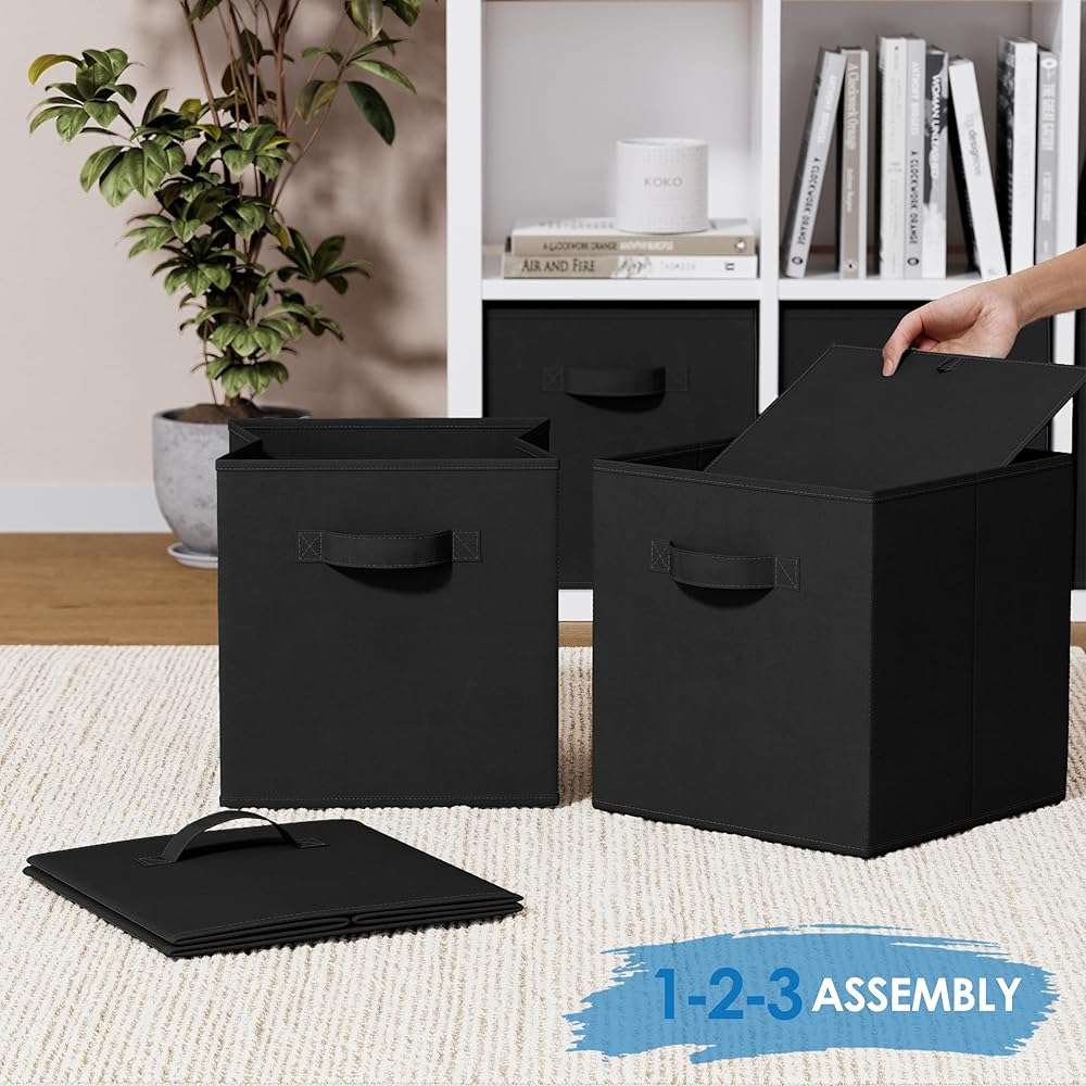Royexe Storage Cubes Pack Of 8 - Standard Size Cube Storage Bin 10.5x10.5x11 With Dual Handles For Easy Carrying- Fabric Storage Bins Collapsible (Black) - Image 6