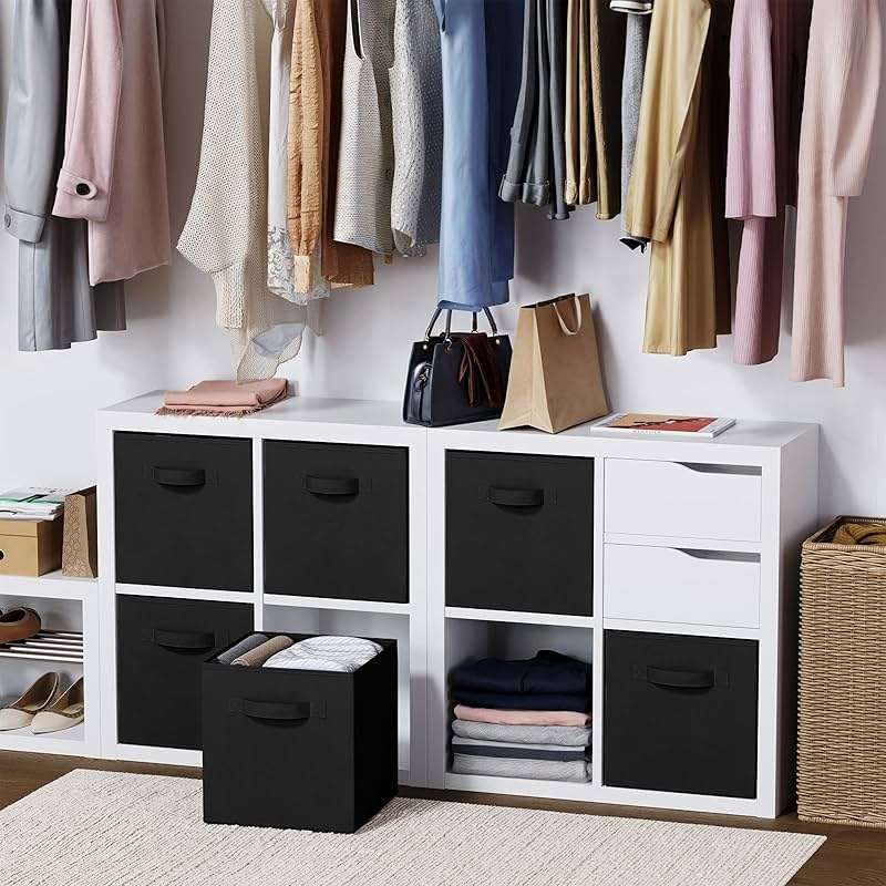 Royexe Storage Cubes Pack Of 8 - Standard Size Cube Storage Bin 10.5x10.5x11 With Dual Handles For Easy Carrying- Fabric Storage Bins Collapsible (Black) - Image 7