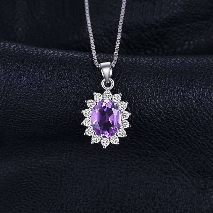 JewelryPalace Princess Diana Kate Middleton Natural Amethyst Citrine Garnet Peridot Topaz Created Ruby Sapphire Simulated Emerald Pendant Necklace for Women, 925 Sterling Silver Gemstone Jewelry Set - Image 3