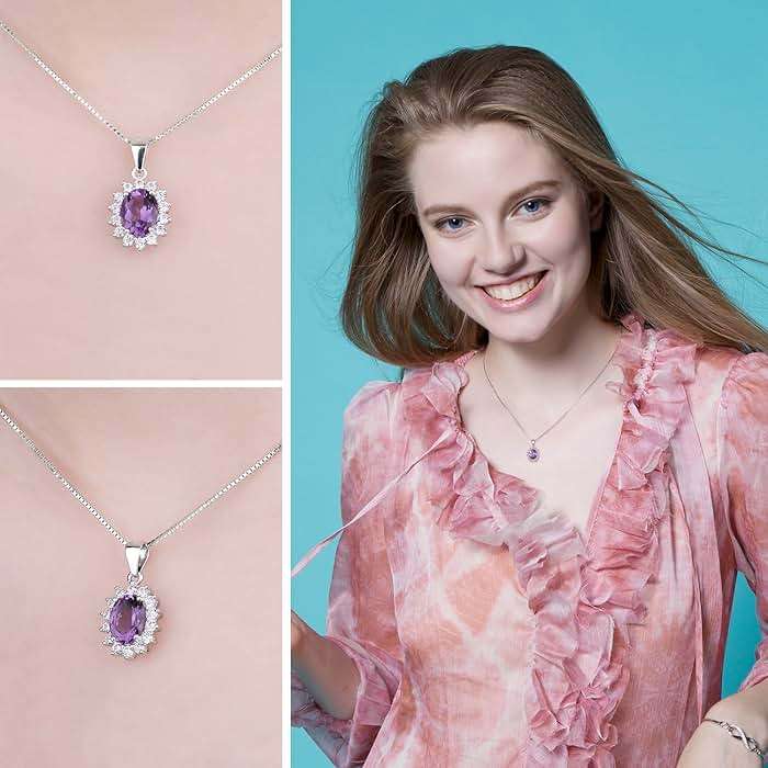 JewelryPalace Princess Diana Kate Middleton Natural Amethyst Citrine Garnet Peridot Topaz Created Ruby Sapphire Simulated Emerald Pendant Necklace for Women, 925 Sterling Silver Gemstone Jewelry Set - Image 4