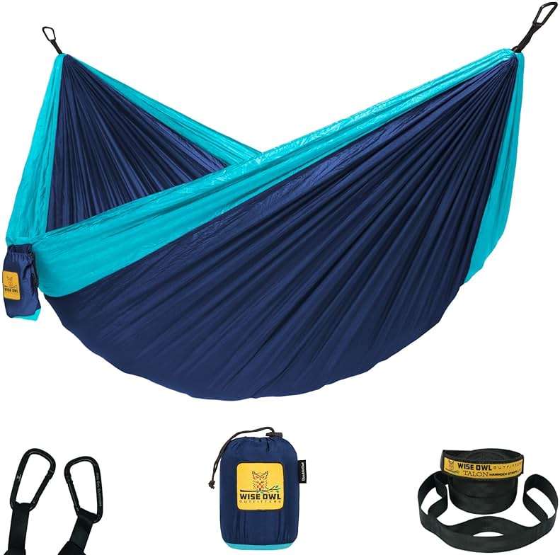 Wise Owl Outfitters Camping Hammock – up to 500lbs Portable Hammock with Tree Straps - Travel, Backpacking, Hiking, Outdoors Camping Gear - Single or Double - Image 1