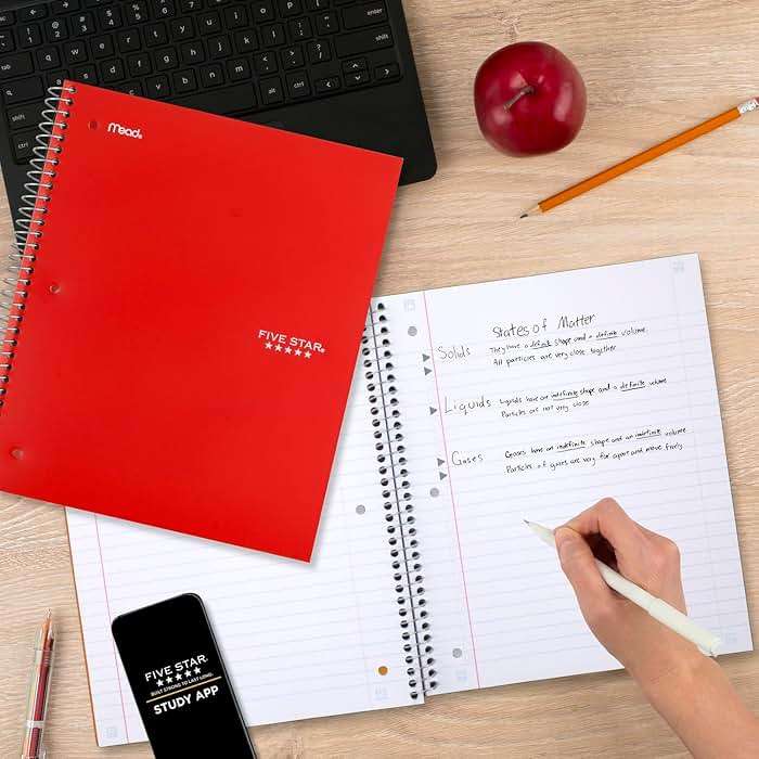 Five Star Spiral Notebook + Study App, 6 Pack, 1 Subject, Wide Ruled Paper, 8" x 10-1/2", 100 Sheets, Fights Ink Bleed, Water Resistant Cover, Assorted Colors (38042) - Image 7