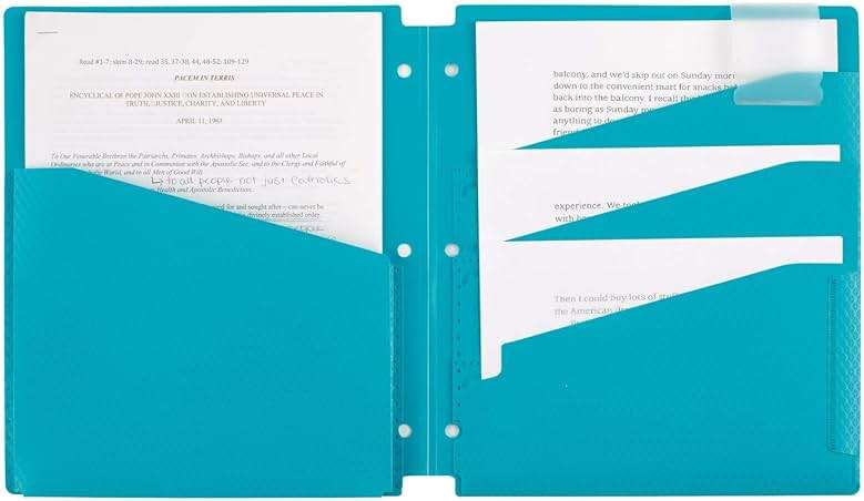 Five Star 4-Pocket Folders, Folders with Pockets, Fits 3 Ring Binder, Plastic, Teal, White, Purple, Lime, 4 Pack (73274) - Image 2