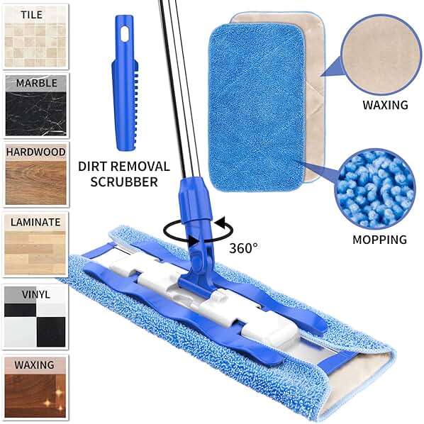 MR.SIGA Professional Microfiber Mop for Hardwood, Laminate, Tile Floor Cleaning, Stainless Steel Telescopic Handle - 3 Reusable Flat Mop Refills and 1 Dirt Removal Scrubber Included - Image 3