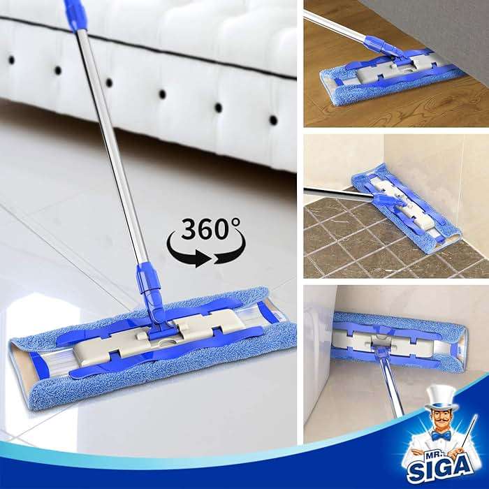 MR.SIGA Professional Microfiber Mop for Hardwood, Laminate, Tile Floor Cleaning, Stainless Steel Telescopic Handle - 3 Reusable Flat Mop Refills and 1 Dirt Removal Scrubber Included - Image 4