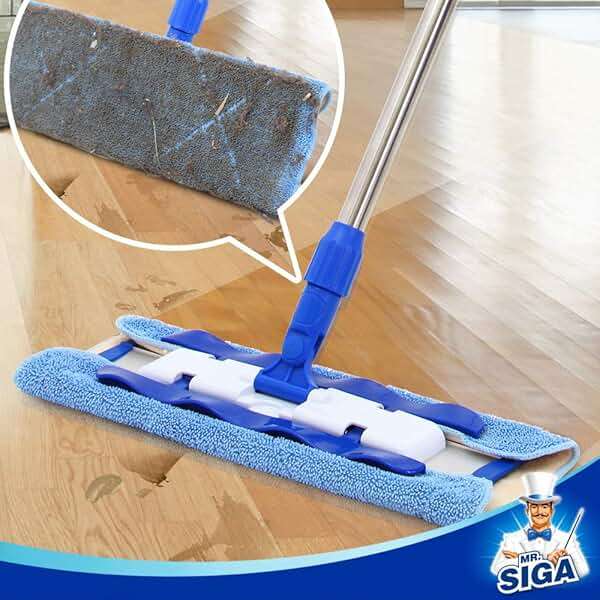 MR.SIGA Professional Microfiber Mop for Hardwood, Laminate, Tile Floor Cleaning, Stainless Steel Telescopic Handle - 3 Reusable Flat Mop Refills and 1 Dirt Removal Scrubber Included - Image 5