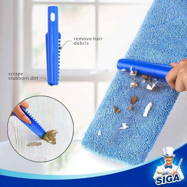 MR.SIGA Professional Microfiber Mop for Hardwood, Laminate, Tile Floor Cleaning, Stainless Steel Telescopic Handle - 3 Reusable Flat Mop Refills and 1 Dirt Removal Scrubber Included - Image 6