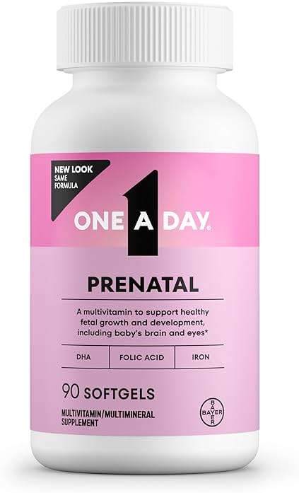 One A Day Prenatal Vitamins- Folic Acid, Iron, Omega- 3 (DHA), Pregnancy Vitamins for Women, Prenatal Multivitamin for Mom and Baby Support, Pregnancy Must Haves 90 Ct (Packaging May Vary) - Image 1