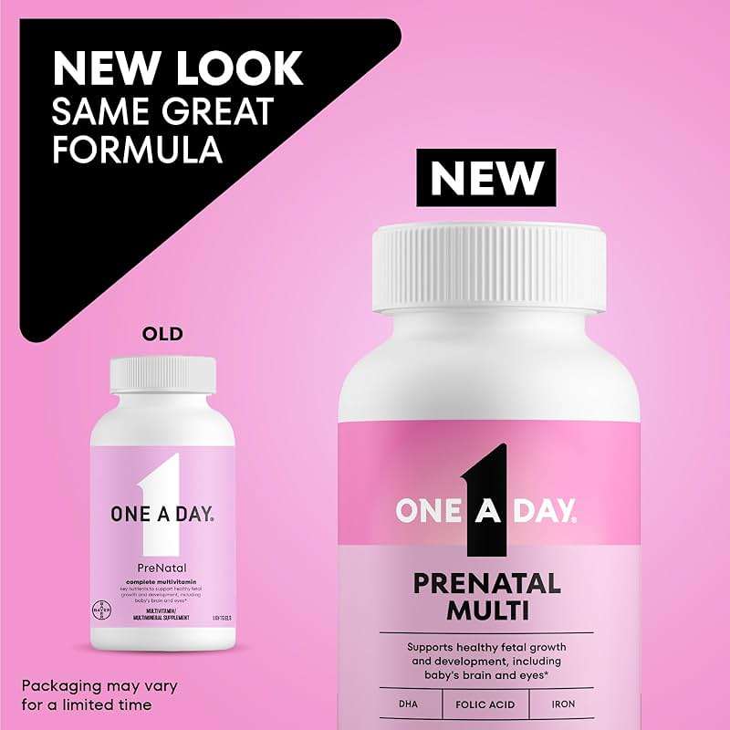 One A Day Prenatal Vitamins- Folic Acid, Iron, Omega- 3 (DHA), Pregnancy Vitamins for Women, Prenatal Multivitamin for Mom and Baby Support, Pregnancy Must Haves 90 Ct (Packaging May Vary) - Image 2