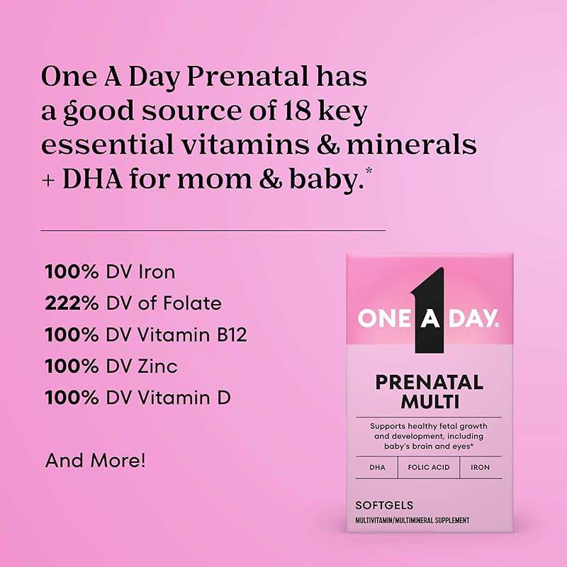 One A Day Prenatal Vitamins- Folic Acid, Iron, Omega- 3 (DHA), Pregnancy Vitamins for Women, Prenatal Multivitamin for Mom and Baby Support, Pregnancy Must Haves 90 Ct (Packaging May Vary) - Image 4