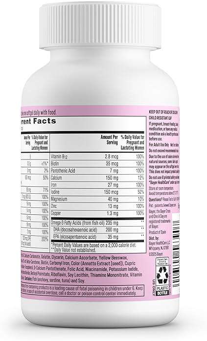 One A Day Prenatal Vitamins- Folic Acid, Iron, Omega- 3 (DHA), Pregnancy Vitamins for Women, Prenatal Multivitamin for Mom and Baby Support, Pregnancy Must Haves 90 Ct (Packaging May Vary) - Image 8