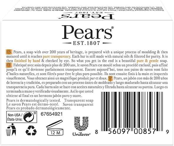 Pears Soap, Pure & Gentle with Natural Oils, 6-Pack – Transparent Amber Glycerin Soap for Pampered, Glowing Skin, 4.4 Oz Ea - Image 2