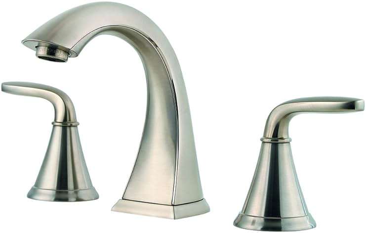 Pfister Pasadena 8 inch Widespread 3 Hole Bathroom Sink Faucet with 2 Handles, Brushed Nickel Finish, Push & Seal Drain, Water-Efficient WaterSense Certified LF049PDKK - Image 1