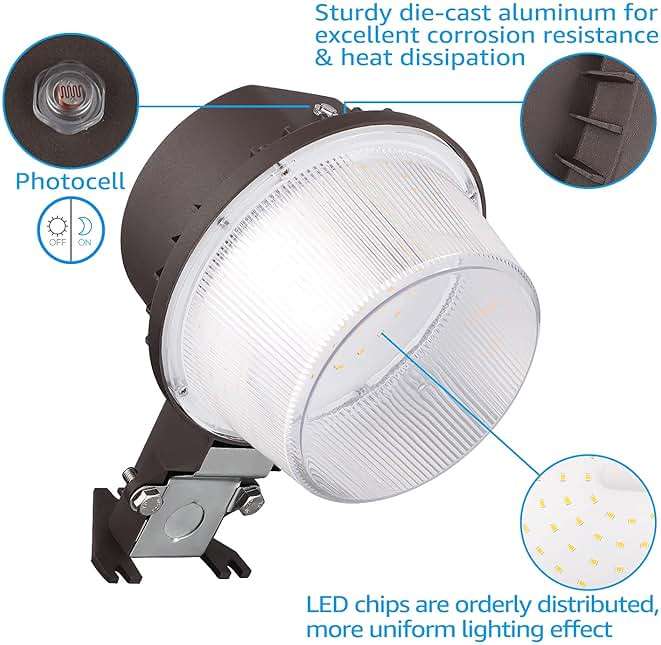 TORCHSTAR LED Barn Light, Dusk to Dawn Area Lights with Photocell, Outdoor Security Flood Lighting, ETL & FCC Listed, IP65 Waterproof, Aluminum Housing, 110-277V, Garage, Yard, 5000K Daylight, Bronze - Image 4