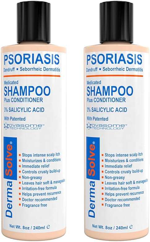 Dermasolve Scalp Psoriasis Medicated Shampoo & Conditioner - Naturally Heals Dandruff Seborrheic Dermatitis Itchy Flakey Inflamed Skin & Provides Soothing Moisturizing Relief - 8 oz bottles (2 Pack) - Image 1