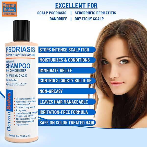 Dermasolve Scalp Psoriasis Medicated Shampoo & Conditioner - Naturally Heals Dandruff Seborrheic Dermatitis Itchy Flakey Inflamed Skin & Provides Soothing Moisturizing Relief - 8 oz bottles (2 Pack) - Image 3
