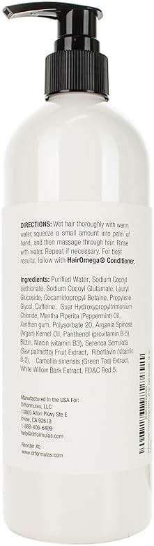 DrFormulas HairOmega DHT Blocker Shampoo Sulfate Free Shampoo - with Argan Oil, Peppermint Oil, Caffeine, Biotin for Hair Growth, 16 oz - Image 2