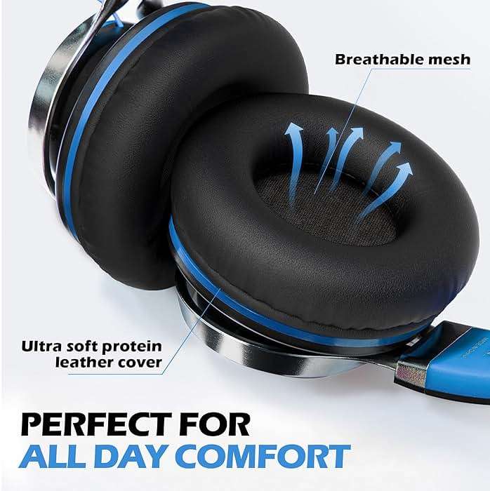 AILIHEN C8 Kids Wired Headphones with Microphone for School, On Ear Headsets with Volume Control Foldable, 3.5mm Jack Computer Chromebook for Children Teens Classroom Online Learning (Black Blue) - Image 3
