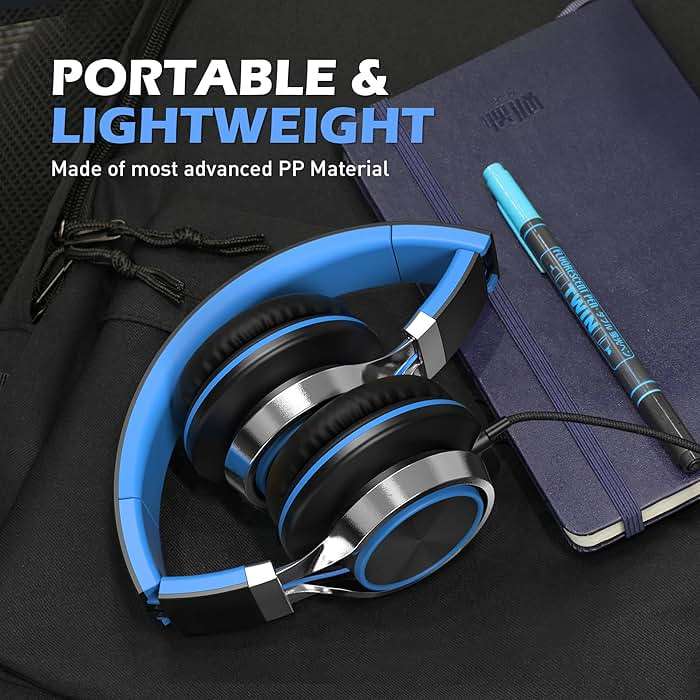 AILIHEN C8 Kids Wired Headphones with Microphone for School, On Ear Headsets with Volume Control Foldable, 3.5mm Jack Computer Chromebook for Children Teens Classroom Online Learning (Black Blue) - Image 6