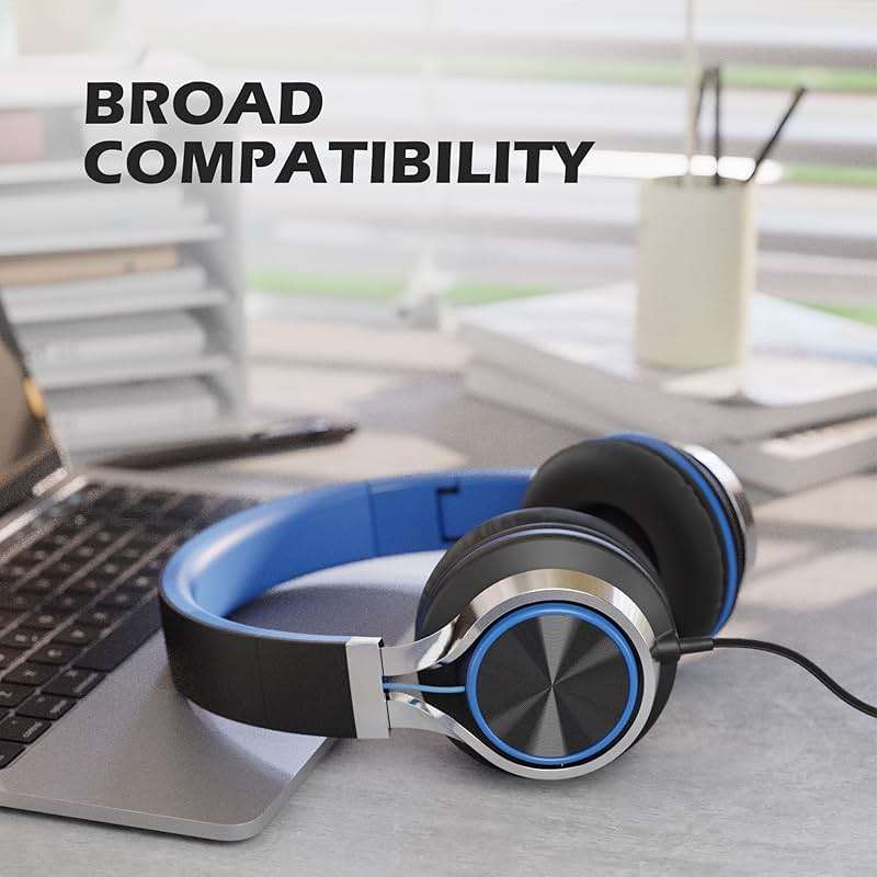 AILIHEN C8 Kids Wired Headphones with Microphone for School, On Ear Headsets with Volume Control Foldable, 3.5mm Jack Computer Chromebook for Children Teens Classroom Online Learning (Black Blue) - Image 7