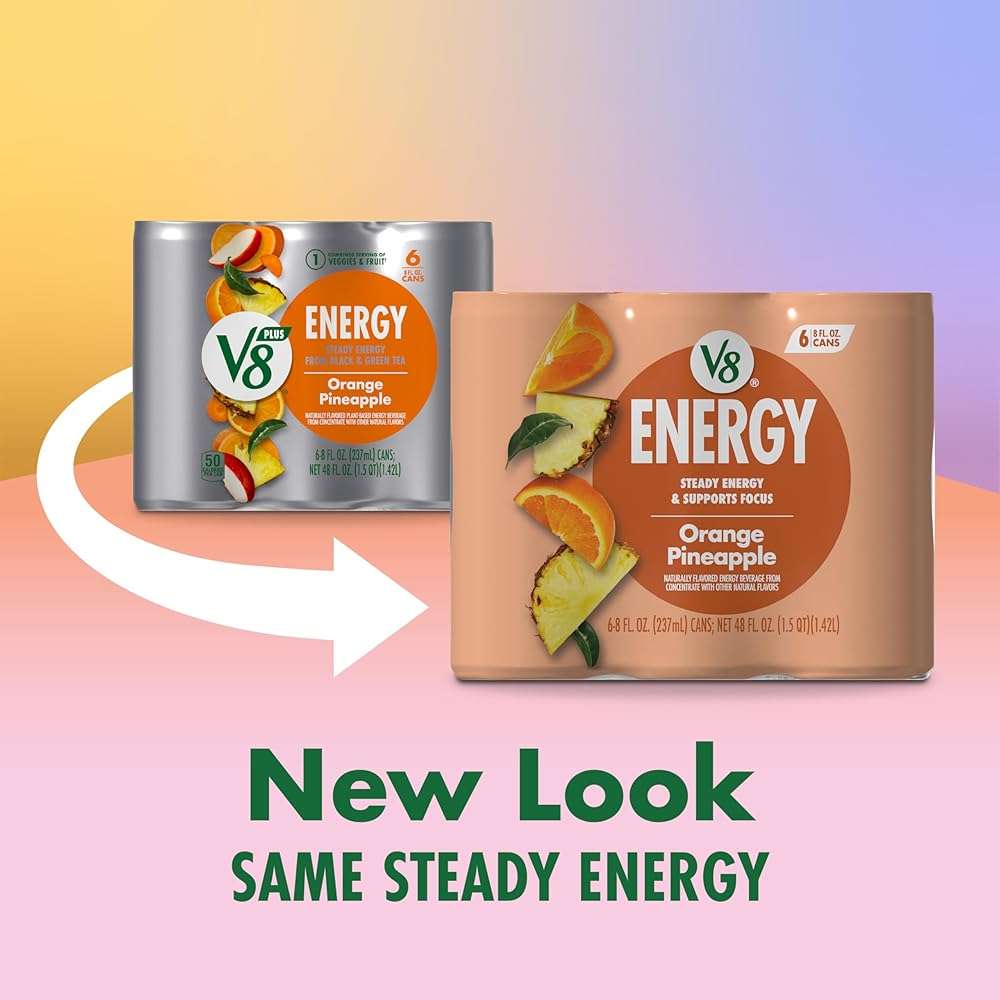 V8 Energy Orange Pineapple Energy Drink, 8 fl oz Can (6 Pack) - Image 3