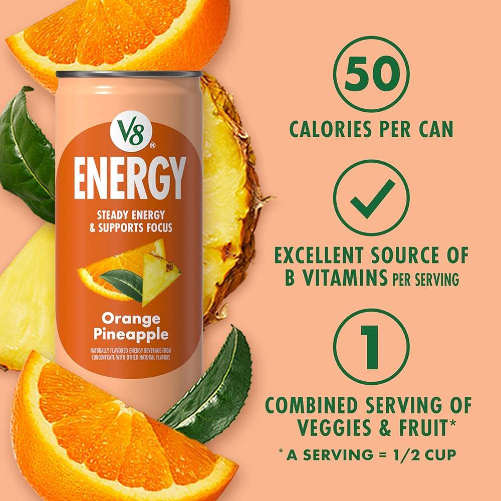 V8 Energy Orange Pineapple Energy Drink, 8 fl oz Can (6 Pack) - Image 6