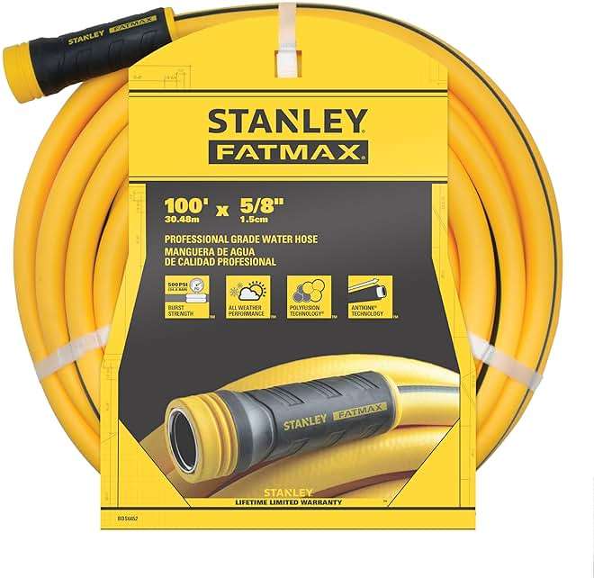 Stanley FATMAX Professional Grade Garden Hose, 100 Feet x 5/8 Inch, Yellow, 500 PSI - Image 1