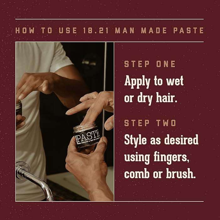 18.21 Man Made Hair Styling Product, 2oz. Original Sweet Tobacco Scent in Paste with Natural Shine Finish - Image 4