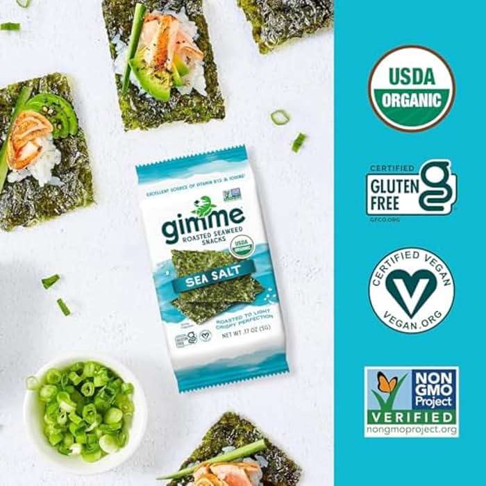 Gimme Seaweed Organic Premium Roasted Seaweed Snacks, Sea Salt, 6 Count, Keto, Vegan, Gluten-Free, Great Source of Omega3s and Iodine, Healthy On-The-Go Snack for Kids and Adults - Image 5