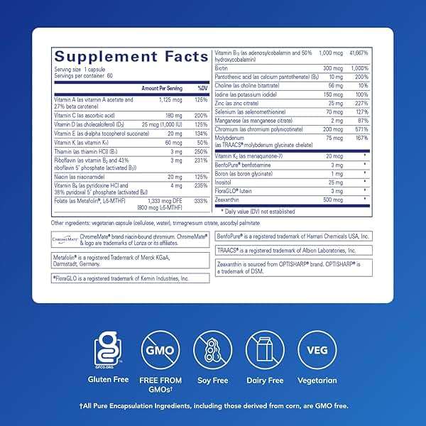 Pure Encapsulations PureGenomics Multivitamin - Supplement to Support Nutrient Requirements of Common Genetic Variations* - with Vitamin A,B,C,D,E, K & Minerals - 60 Capsules - Image 2